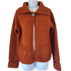 FISHERMAN OUT OF IRELAND Vtg Wool Chunky Knit One Button Cardigan Orange Size S